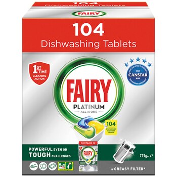 Fairy Platinum All In One Lemon Automatic Dishwashing Tablets 104 pack