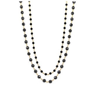 14KT Yellow Gold Two Row Hematite And Black Onyx Necklace