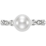 18KT White Gold 0.11CTW Diamond 8-8.5MM Freshwater Cultured Pearl Ring