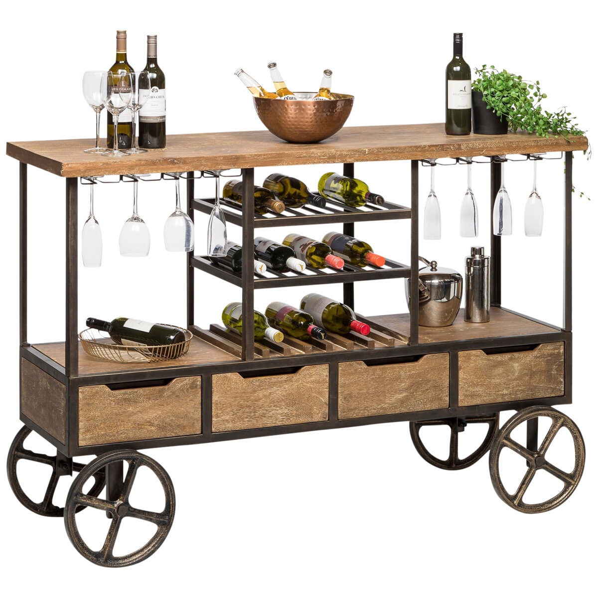 Wine Stash Wooden Bar Cart with Wine Storage