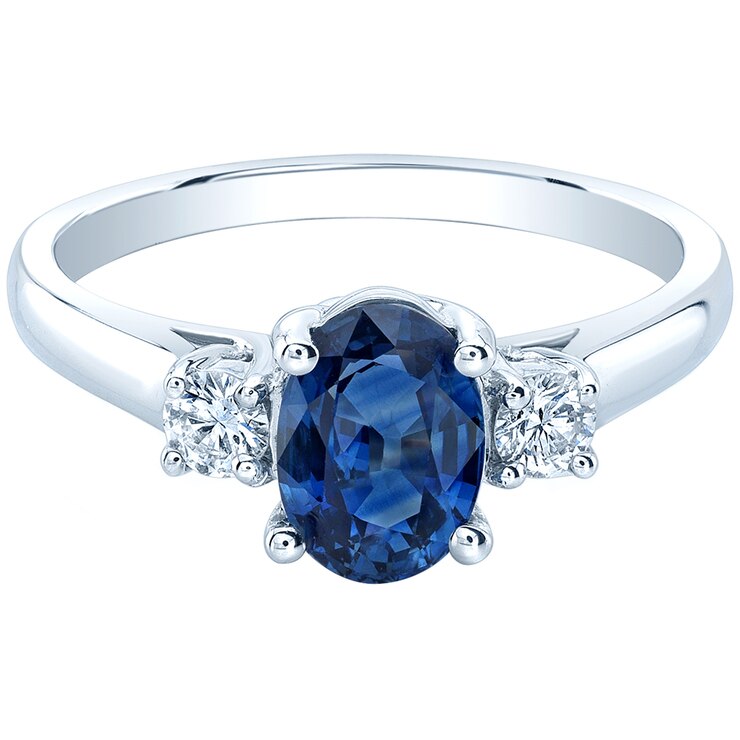 Oval Cut Sapphire and 2 Round Brilliant Cut Diamonds 0.20ctw 18KT White