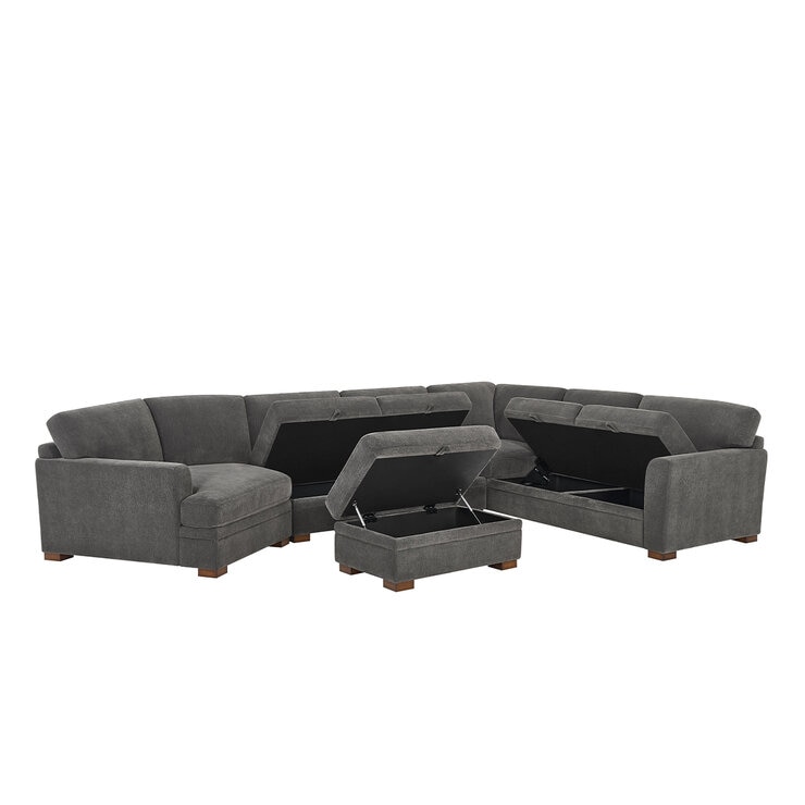 Thomasville Fabric Sectional With Storage Seats And Ottoman