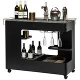 Wine Stash Black & Gold Bar Cart with Marble Top