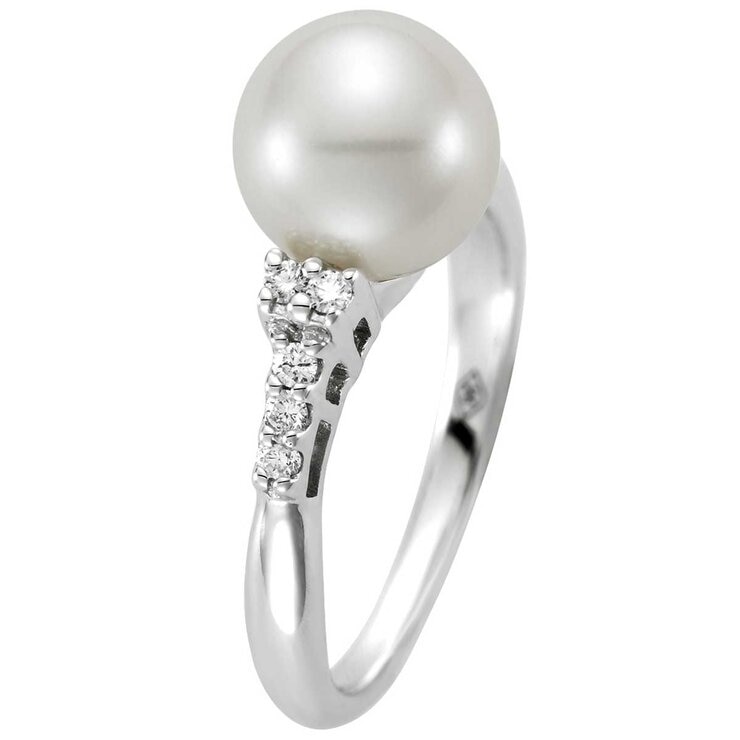 18KT White Gold 0.16ctw Diamond Cultured Freshwater Pearl Ring