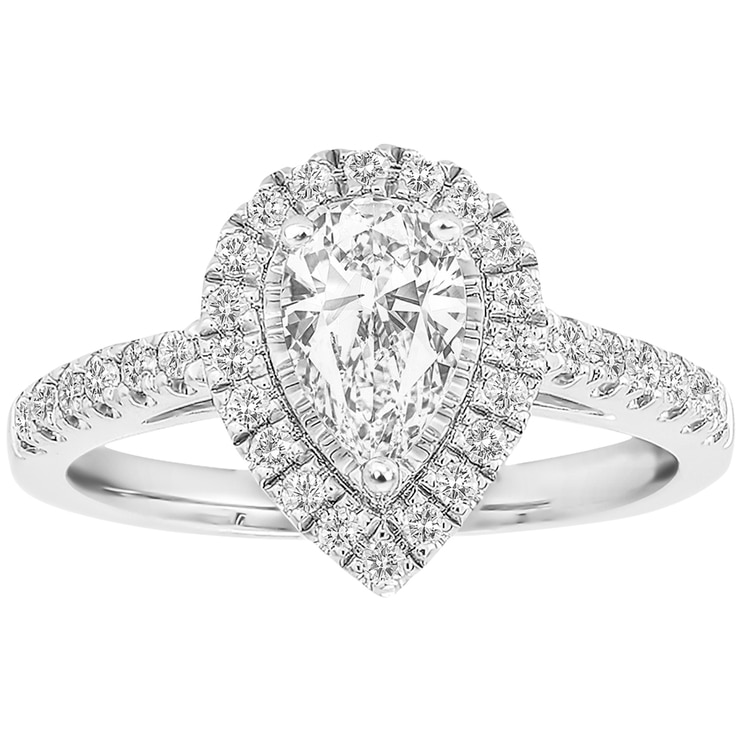 18KT White Gold 1.25ctw Pear and Round Brilliant Cut Diamond Bridal