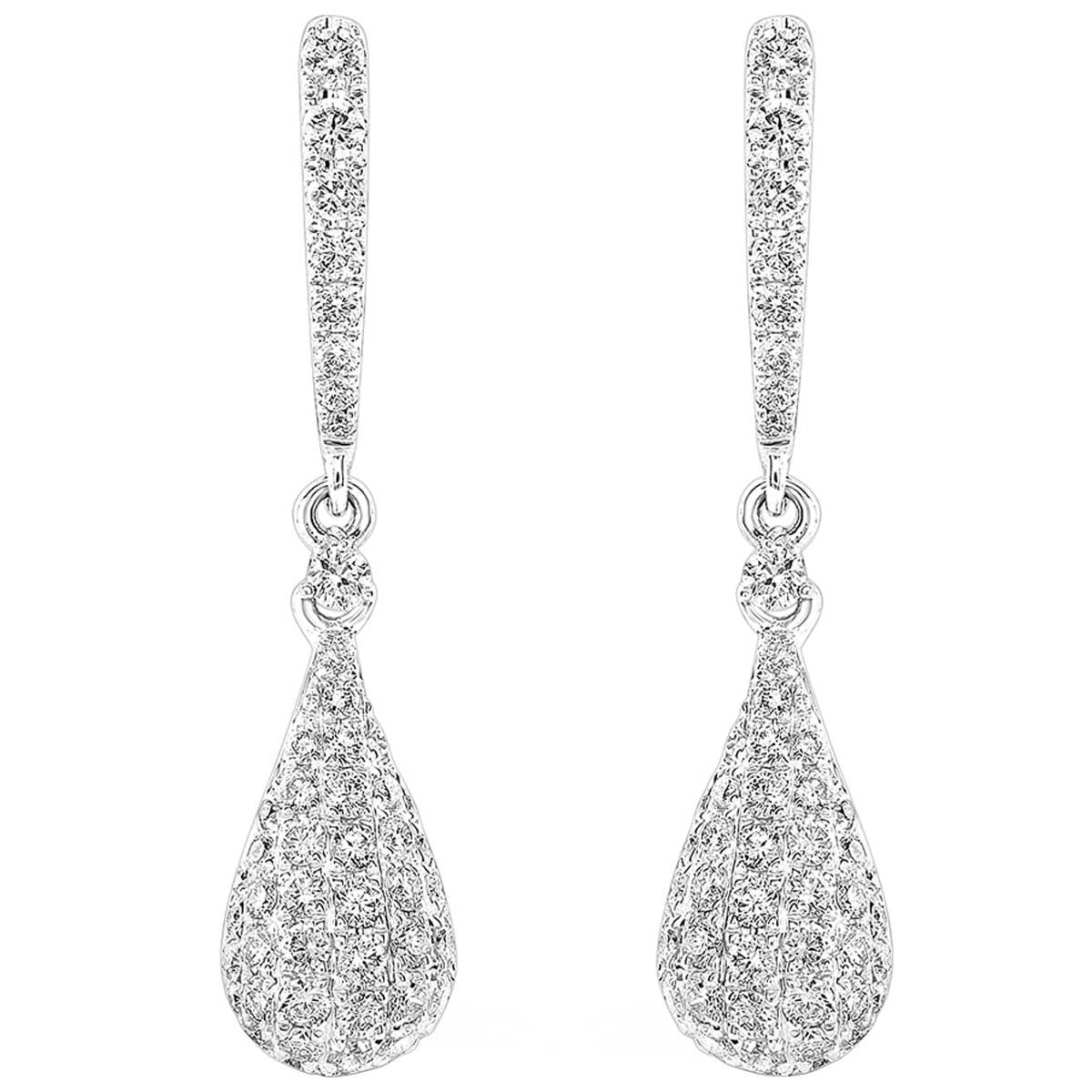 18KT White Gold 0.97ctw Diamond Drop Earrings