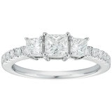 14KT White Gold 1.00CTW Princess & Round Cut Diamond 3 Stone Ring/
