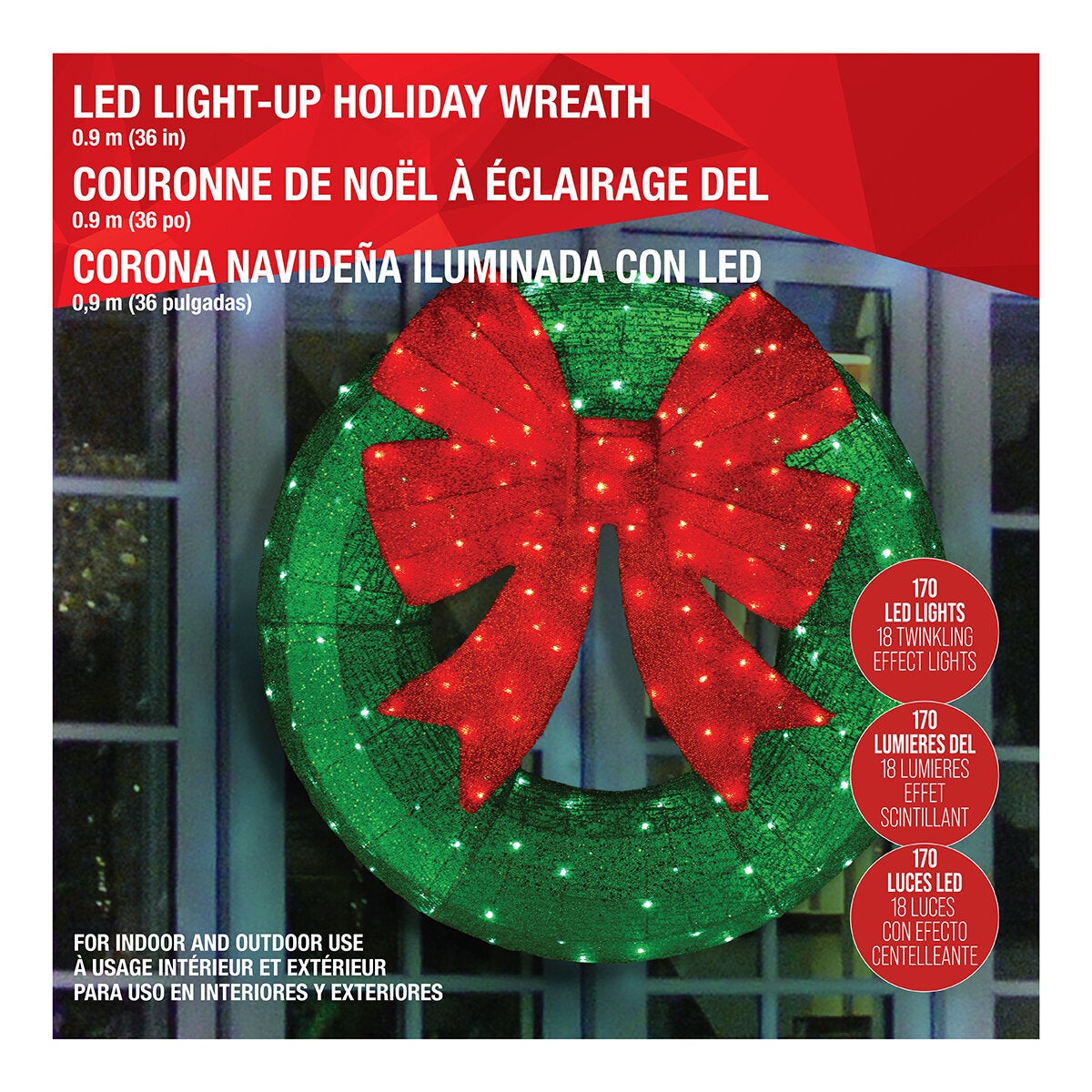 Light up Green Wreath with Red Bow 90.5cm Light up Green Wreath with Red Bow 90.5cm