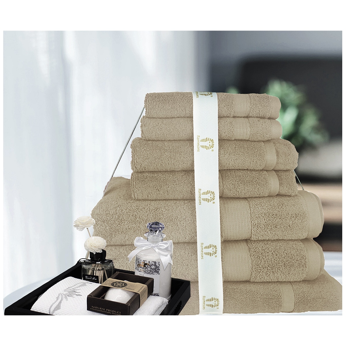 Kingtex 30% Bamboo & 70% Cotton 600gsm Bath Towel 7 piecec - Linen