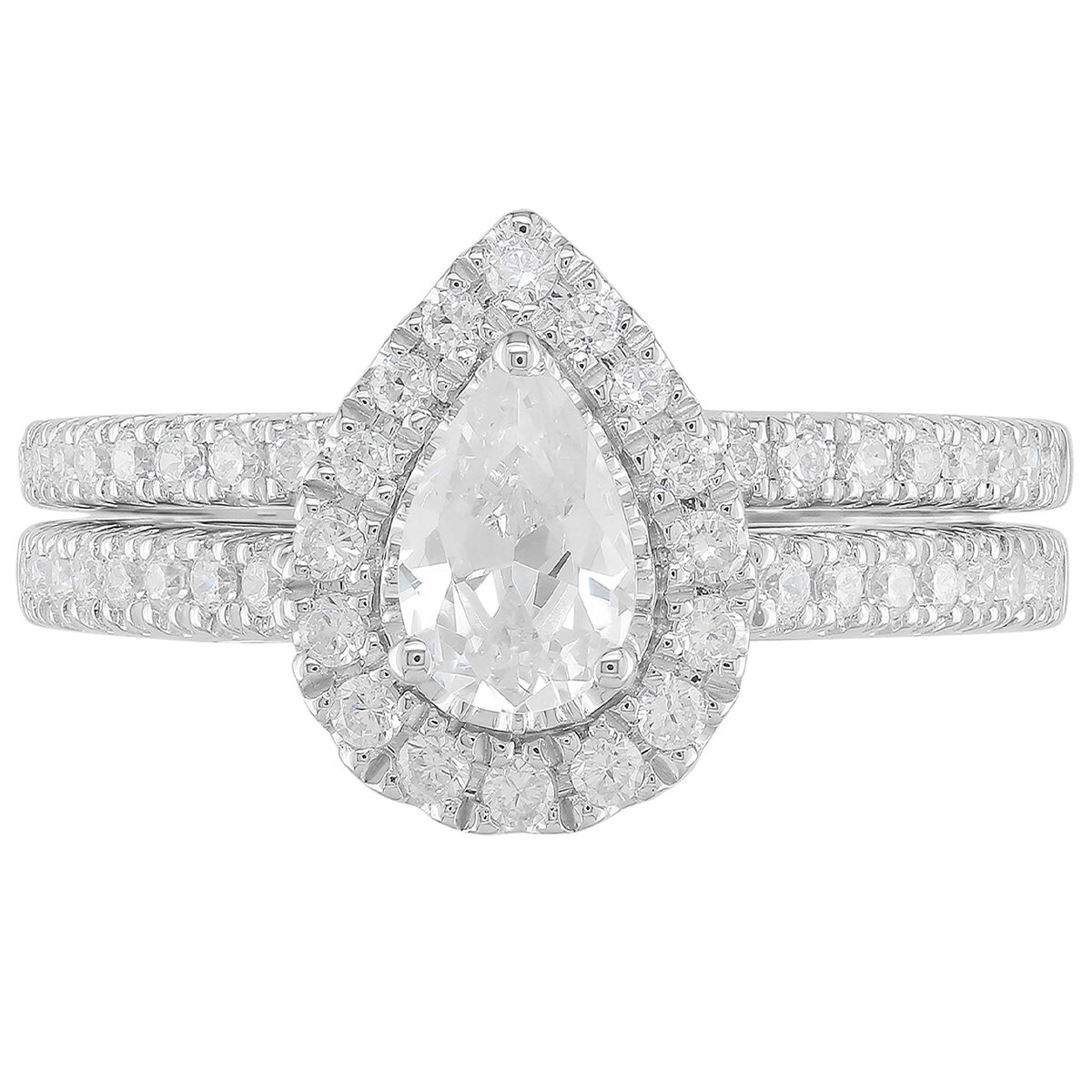 18KT White Gold 1.00ctw Diamond Bridal Set 0.50ctw Pear Centre