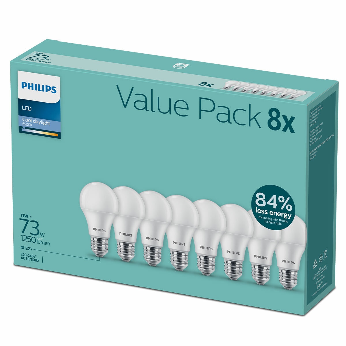 Philips Essential LED Bulb 11W E27 6500K 230V 8 Pack