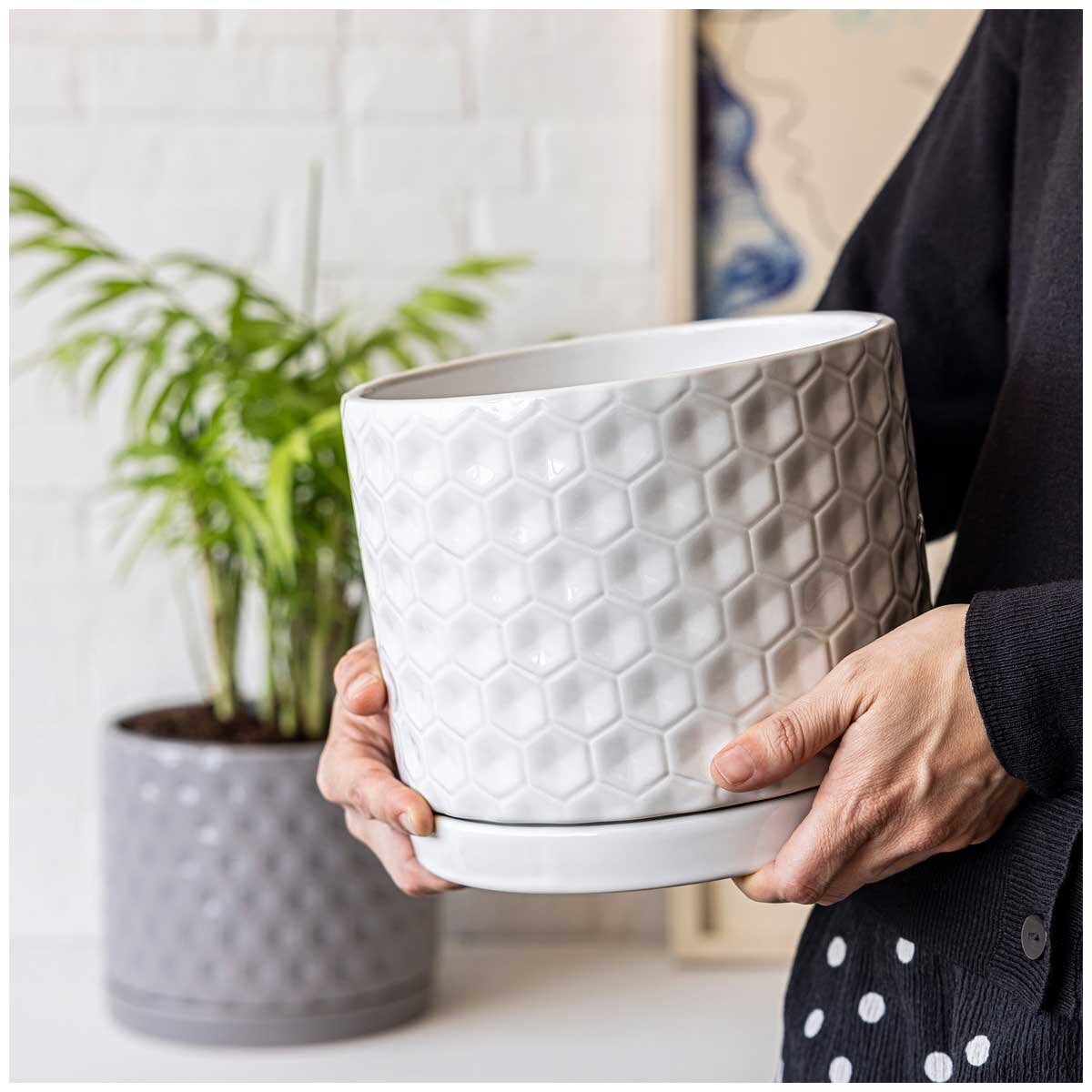 over&back Set of 2 Honeycomb Ceramic Planters