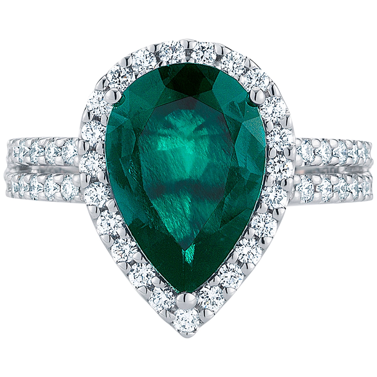 18KT White Gold Lab Created Emerald and Diamond Ring