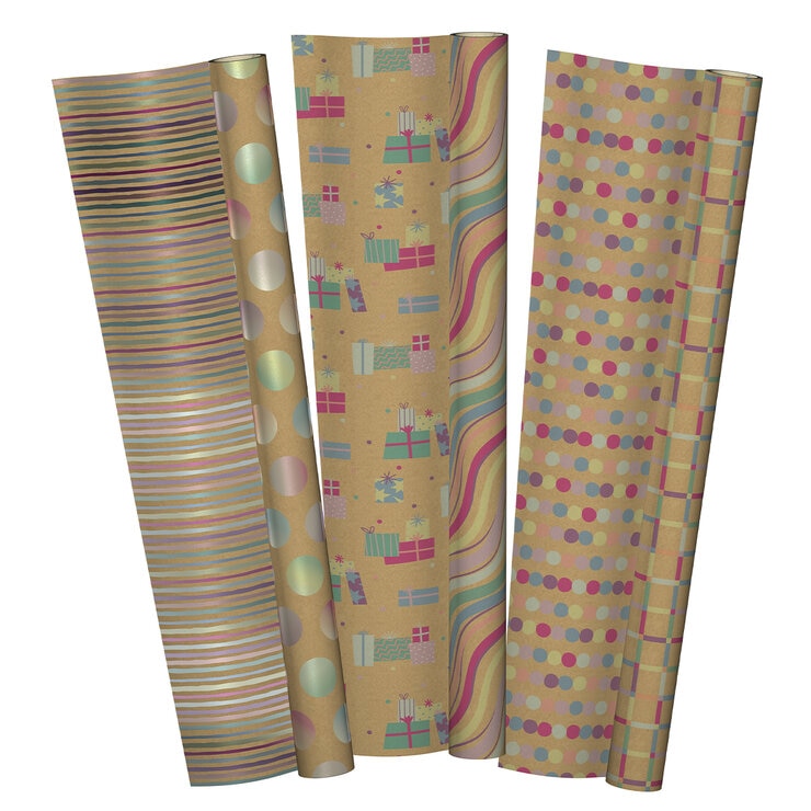 Kirkland Signature Spring Reversible Trio Gift Wrap Cheerful Kraft - update img