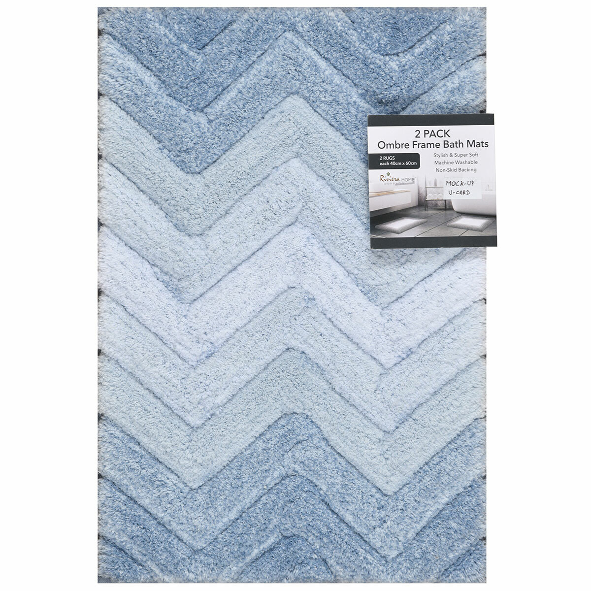 Riviera Homes Chevron Bath Mat 2 Pack New Blue