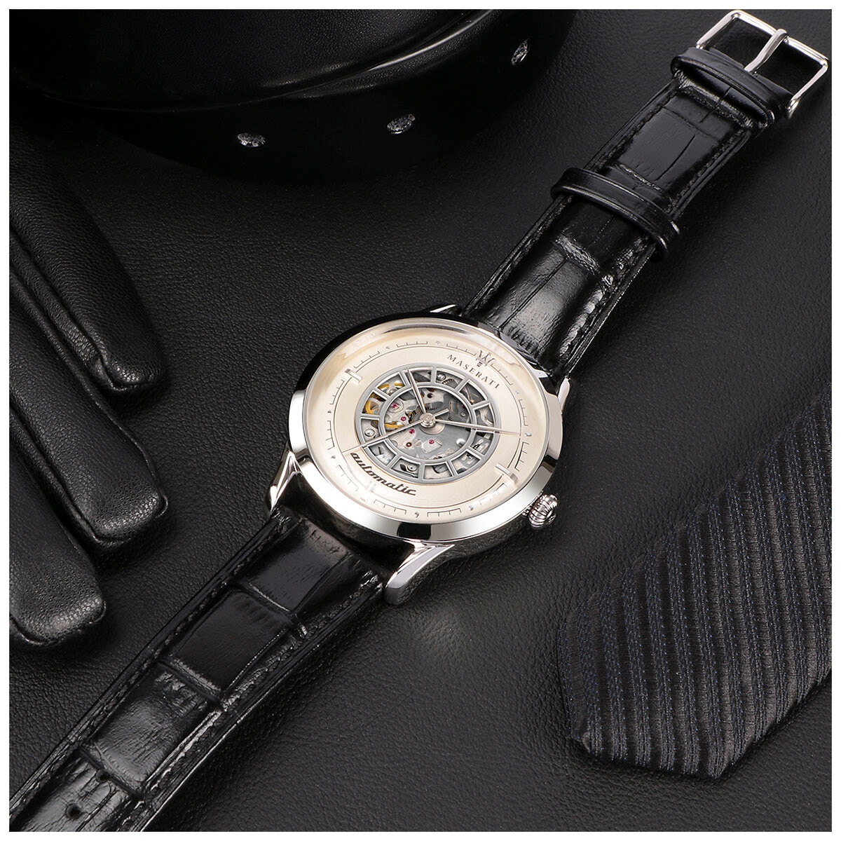 Maserati Ricordo Men's Automatic Watch R8821133006 Black band & silver