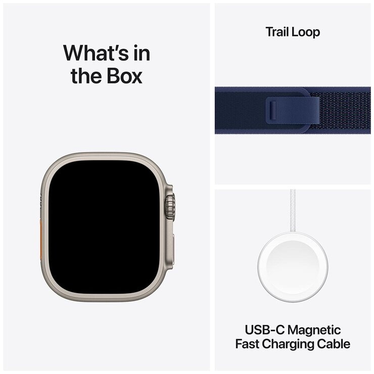 Apple Watch Ultra 2 GPS + Cellular 49mm Natural Titanium Case With Blue Trail Loop S/M Apple Watch Ultra 2 GPS + Cellular 49mm Natural Titanium Case With Blue Trail Loop S/M