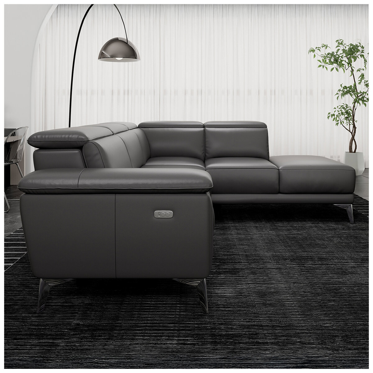 Valencia Pista Leather Reclining Sectional Lounge Right Chaise Grey Valencia Pista Leather Reclining Sectional Lounge Right Chaise Grey