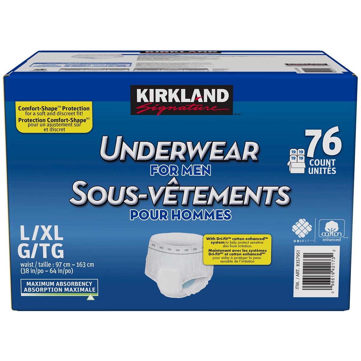 Kirkland Signature Men's Incontinence Underwear Large to