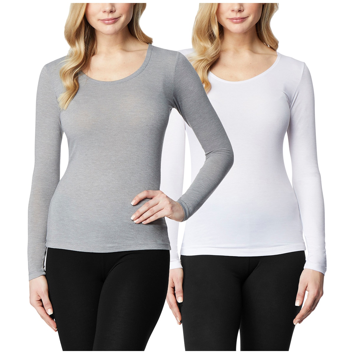 32 Degrees Heat 2-PACK Women's Base Layer Long Sleeve Tops White Grey XL 