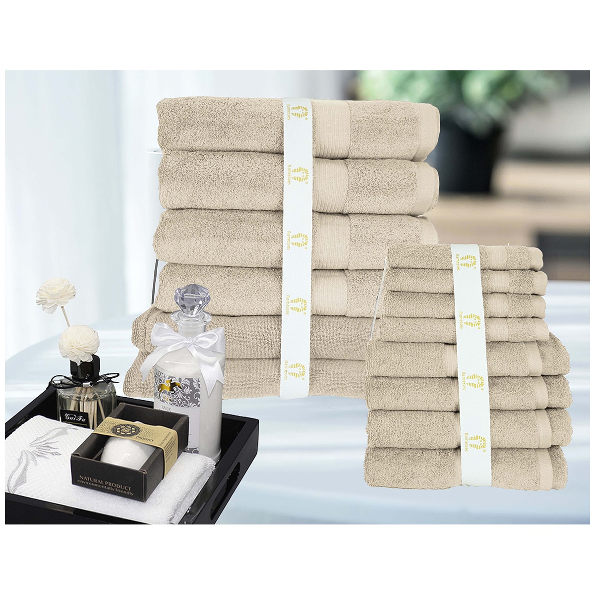Kingtex 30% Bamboo & 70% Cotton 600gsm Bath Towel 14 piece - Linen