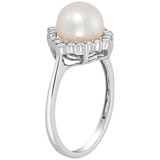 18KT White Gold 0.26CTW Diamond 8-8.5MM Akoya Cultured Pearl Ring