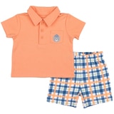 Peanut Shell 2pc Baby Set - Orange Top/Check Shorts