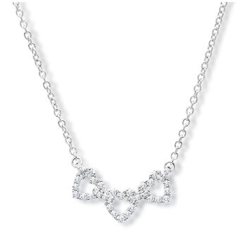 18KT White Gold 0.19ctw Triple Heart Diamond Set Necklace