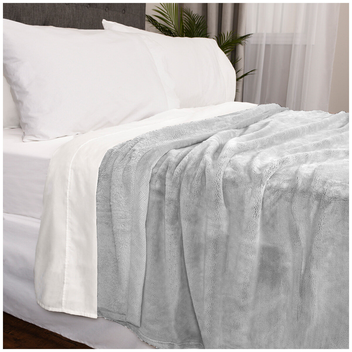 Kirkland Signature King Size Plush Blanket Light Grey