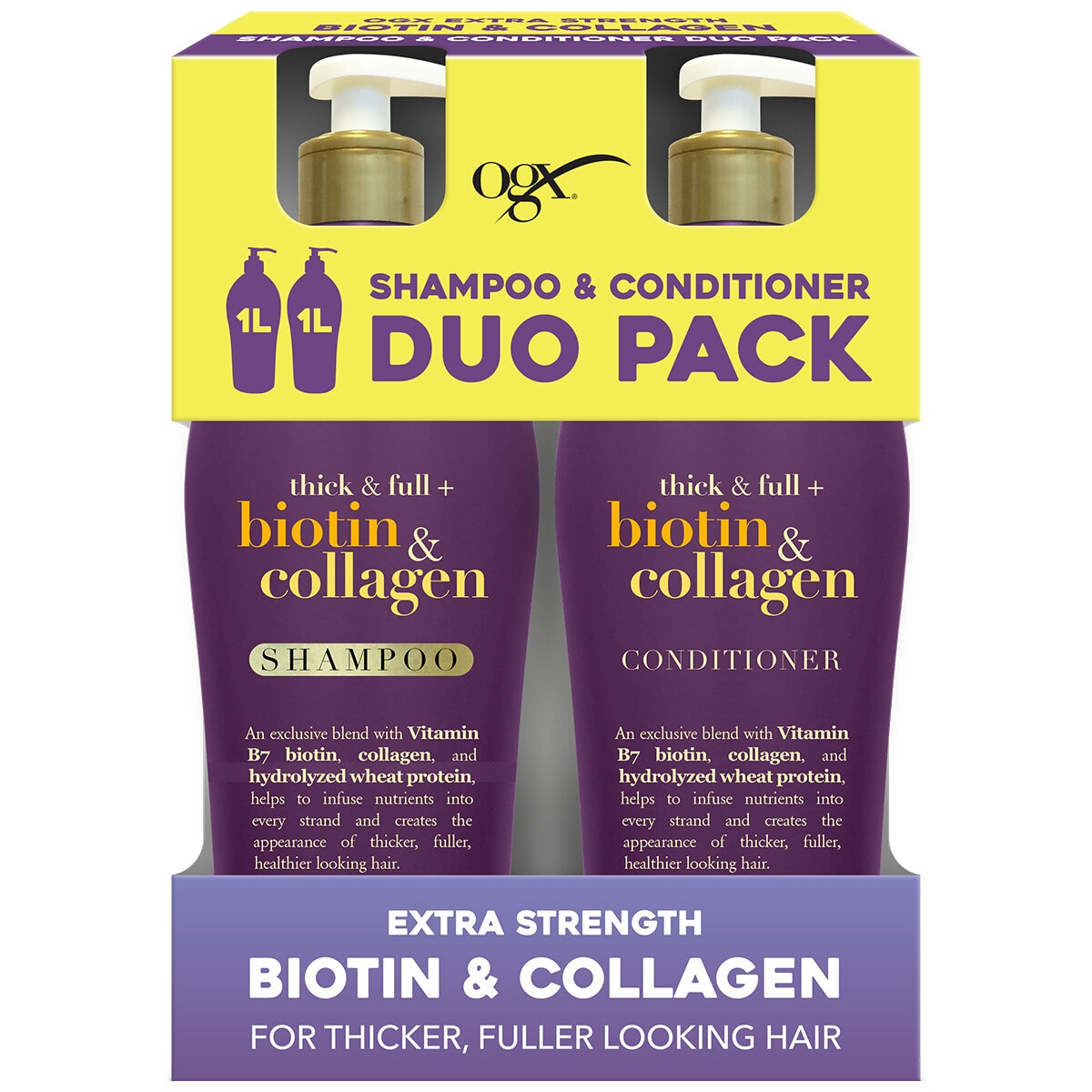 OGX Extra Strength Biotin And Collagen Shampoo + Conditioner 2 x 1L