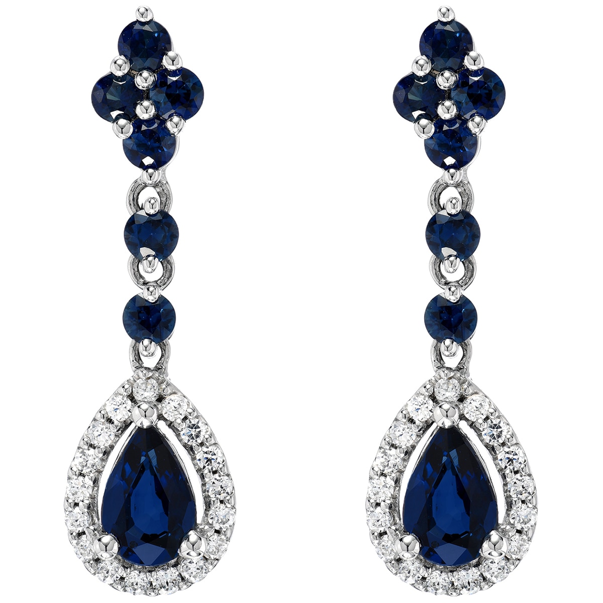 0.18ctw Diamond with Blue Sapphire Pear Drop Earrings