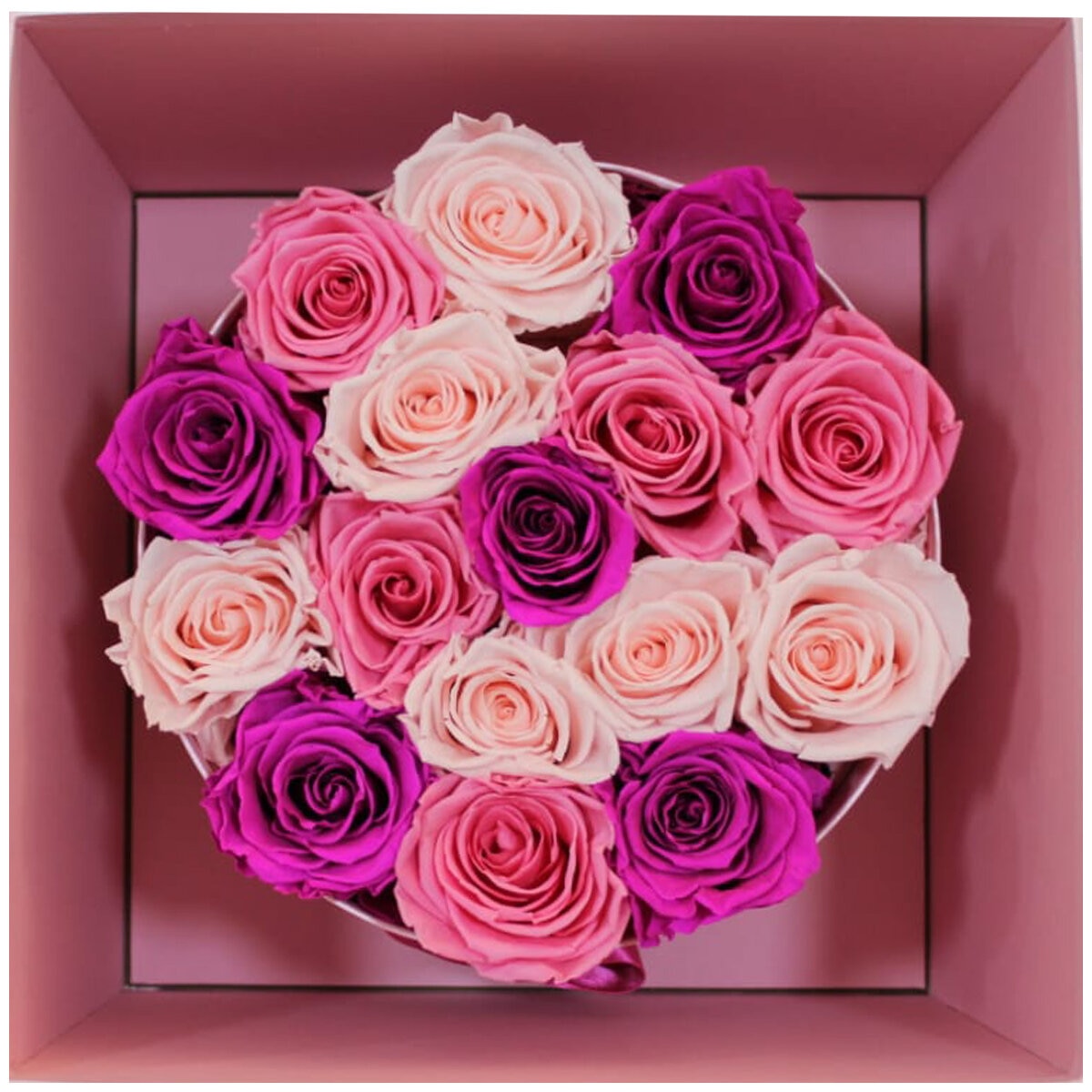 Preserved Mixed Pink Roses Hat Box