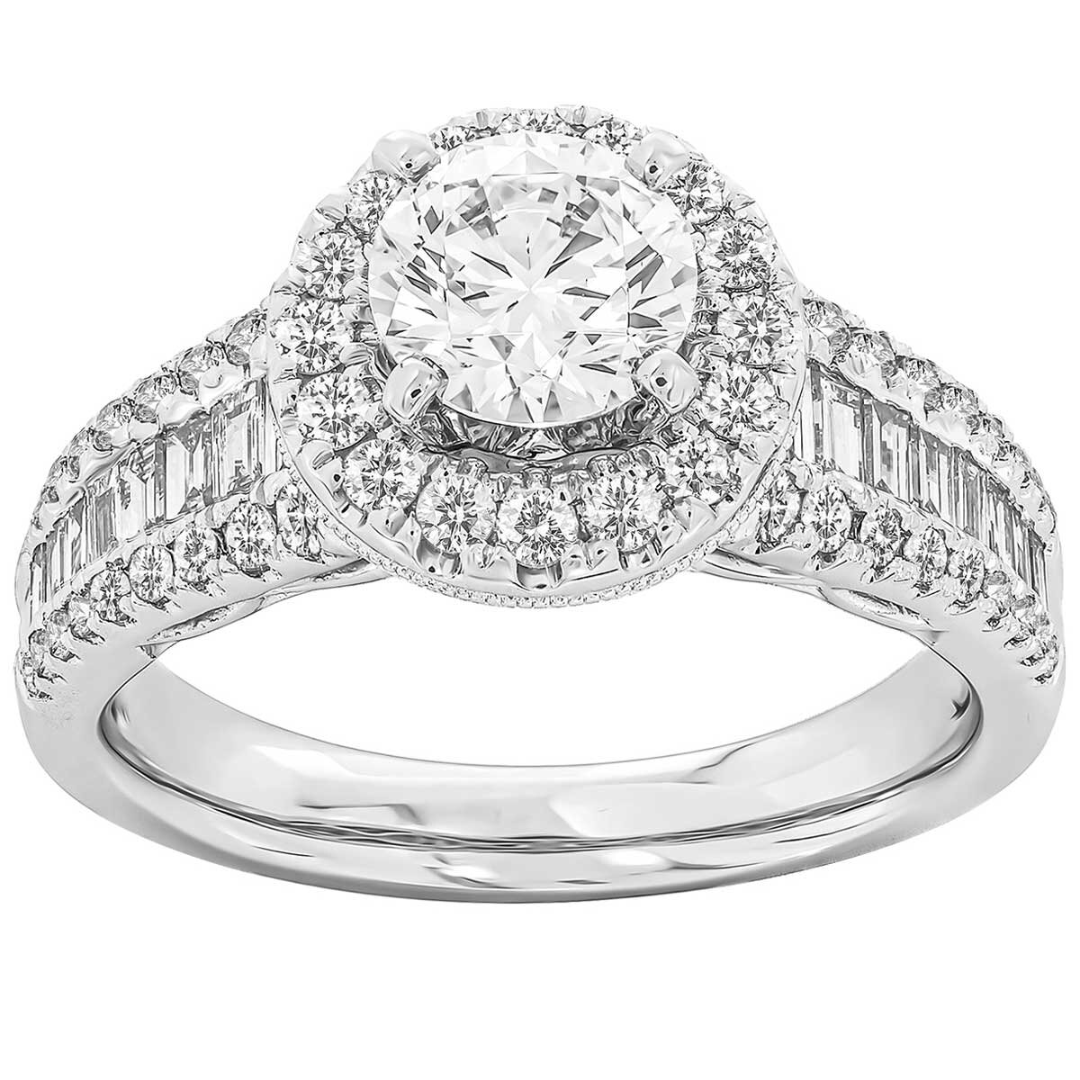 18KT White Gold 2.00ctw Round Diamond 0.90ct Centre Ring
