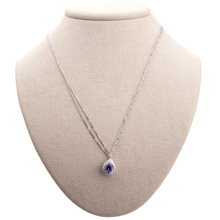 14KT White Gold 0.21ctw Diamond Tanzanite Pear Shape Pendant 14KT White Gold 0.21ctw Diamond Tanzanite Pear Shape Pendant
