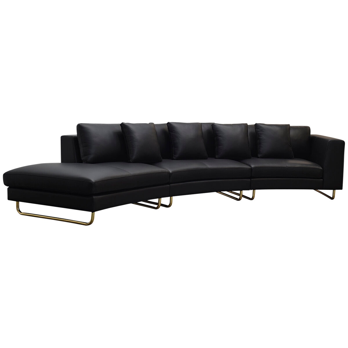 Moran Arcadia Extended Leather Chaise Sofa Onyx