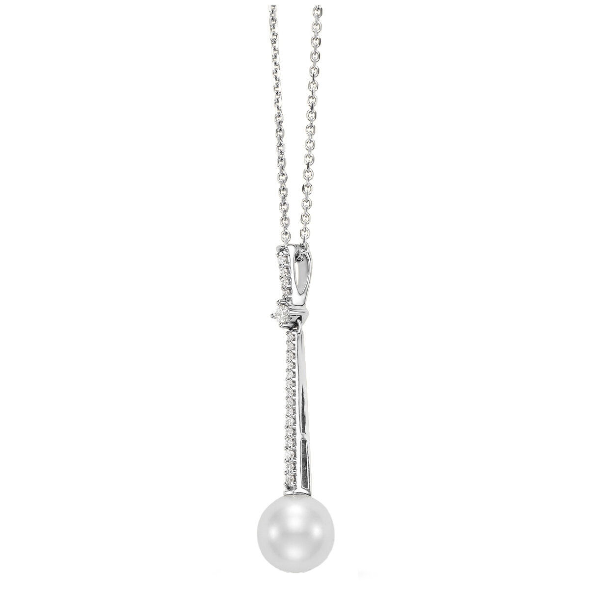 18KT White Gold 0.11ctw Diamond Cultured Freshwater Pearl Pendant