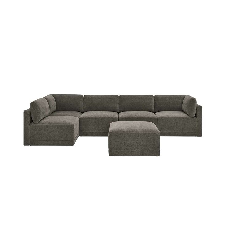 Thomasville 6PC Fabric Modular Sectional with Ottoman Grey
