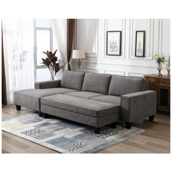 Zoy 3 Piece Fabric Sectional Chaise with Ottoman
