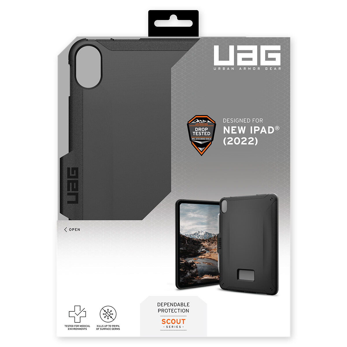 UAG Scout Apple iPad 10th Gen with Kick Stand & Hand Strap Rugged Case Black 12339HB14040