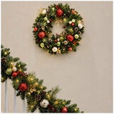 CGH 76.2cm Pre-Lit Decorated Holiday Wreath Red