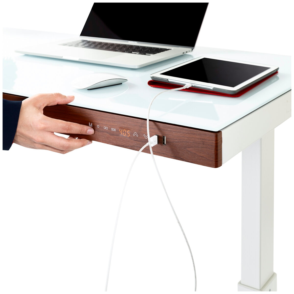 airLIFT Glass Top Electric Height-Adjustable Standing Desk White