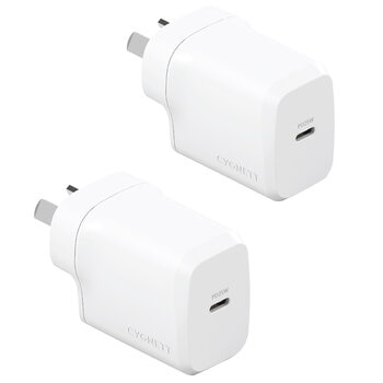 Cygnett Powerplus 25W USB-C Wall Charger Twin Pack White CY5173PDWCH