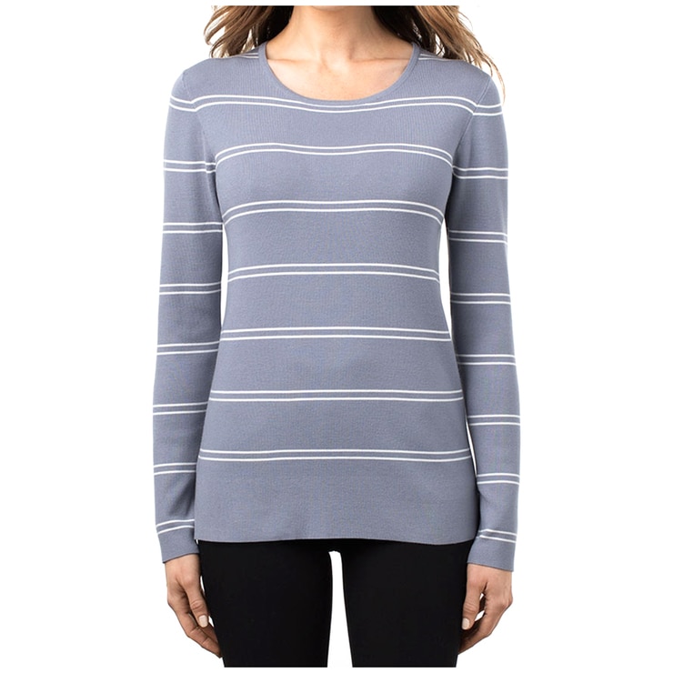Kirkland Signature Women's Crew Neck Sweater Charcoal/Ivory Costco