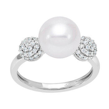 18KT White Gold 0.39ctw Diamond 9-9.5mm Cultured Pearl Ring
