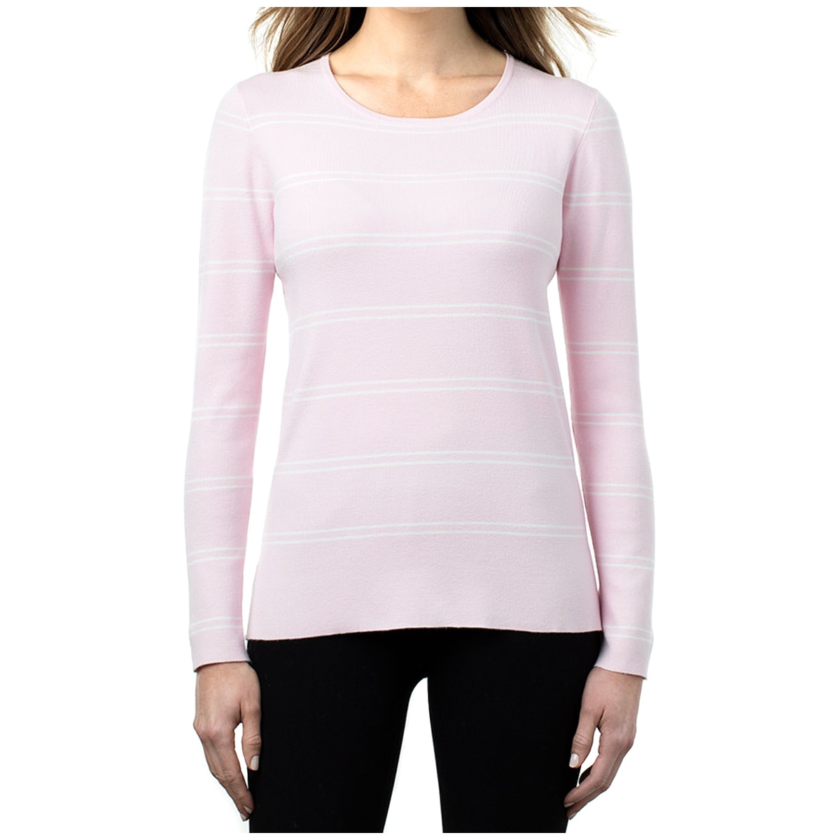 Kirkland Signature Ladies' Crewneck Sweater - Pink/Ivrory Stripe