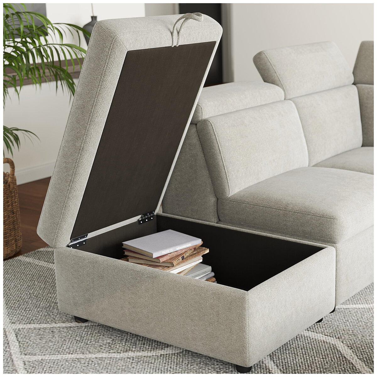 Valencia Finn Fabric Sectional Lounge Bed Left Storage Ottoman Light Grey Valencia Finn Fabric Sectional Lounge Bed Left Storage Ottoman Light Grey