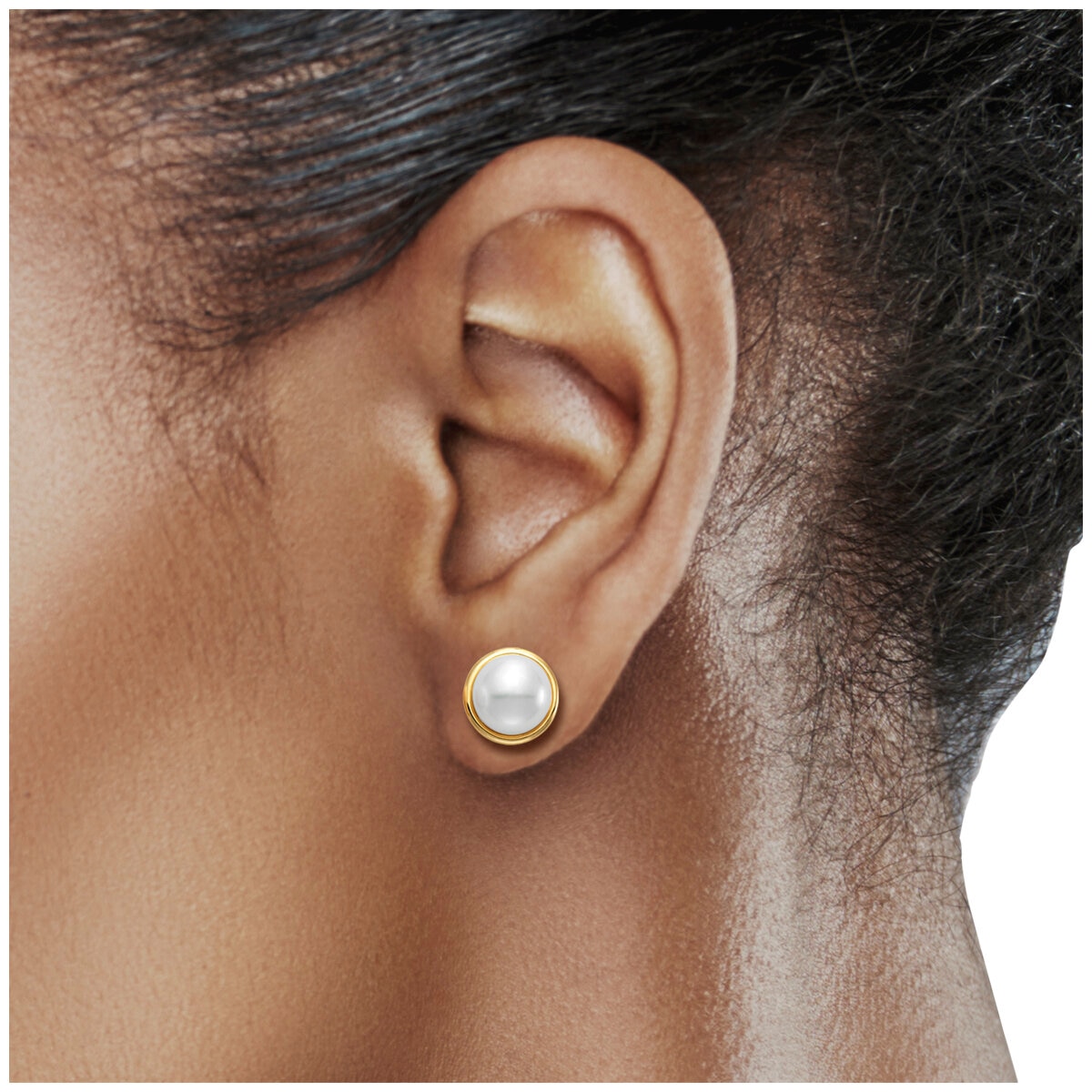 18KT Yellow Gold 9-10MM Cultured Pearl Bezel Earrings/
