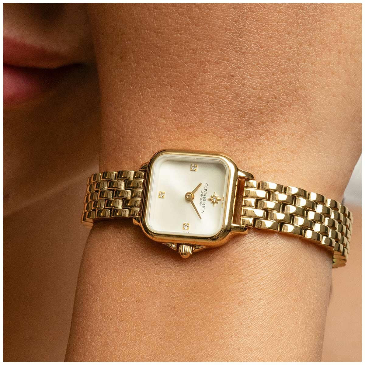 Olivia Burton Grosvenor Mini Ionic Plated Thin Gold Steel Ivory Dial Ladies Watch 24000257