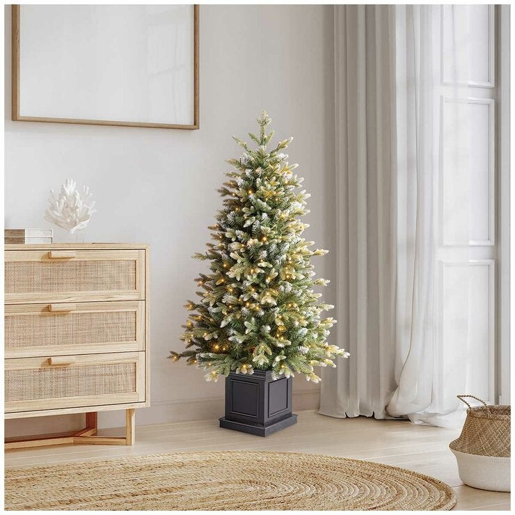 Pre-Lit Glitter Frosted Artificial Potted Christmas Tree 1.3m Pre-Lit Glitter Frosted Artificial Potted Christmas Tree 1.3m