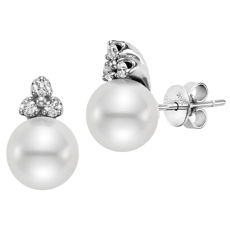 18KT White Gold 9-9.5mm Cultured Freshwater Pearl And 0.30ctw Diamond Earring 18KT White Gold 9-9.5mm Cultured Freshwater Pearl And 0.30ctw Diamond Earring